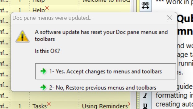 Doc pane change confirmation dialog