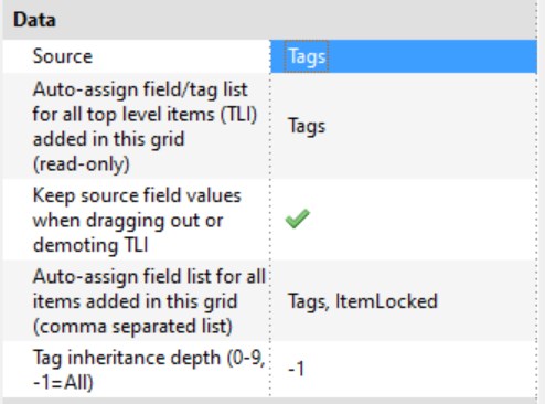 tags grid data settings