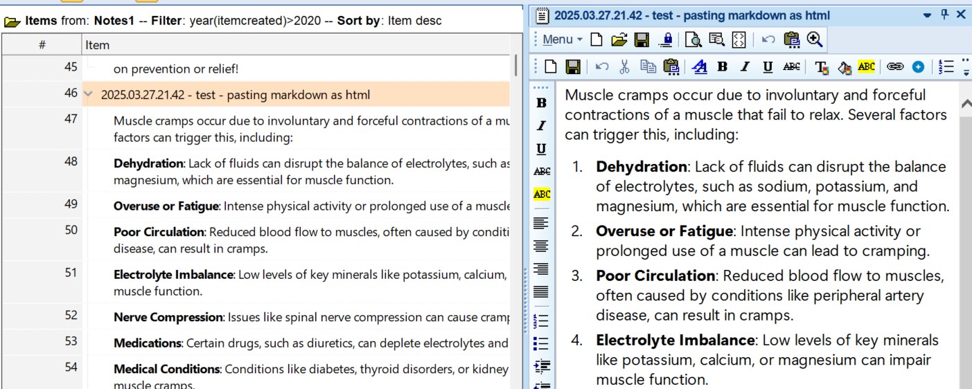 paste in html format in doc pane vs grid