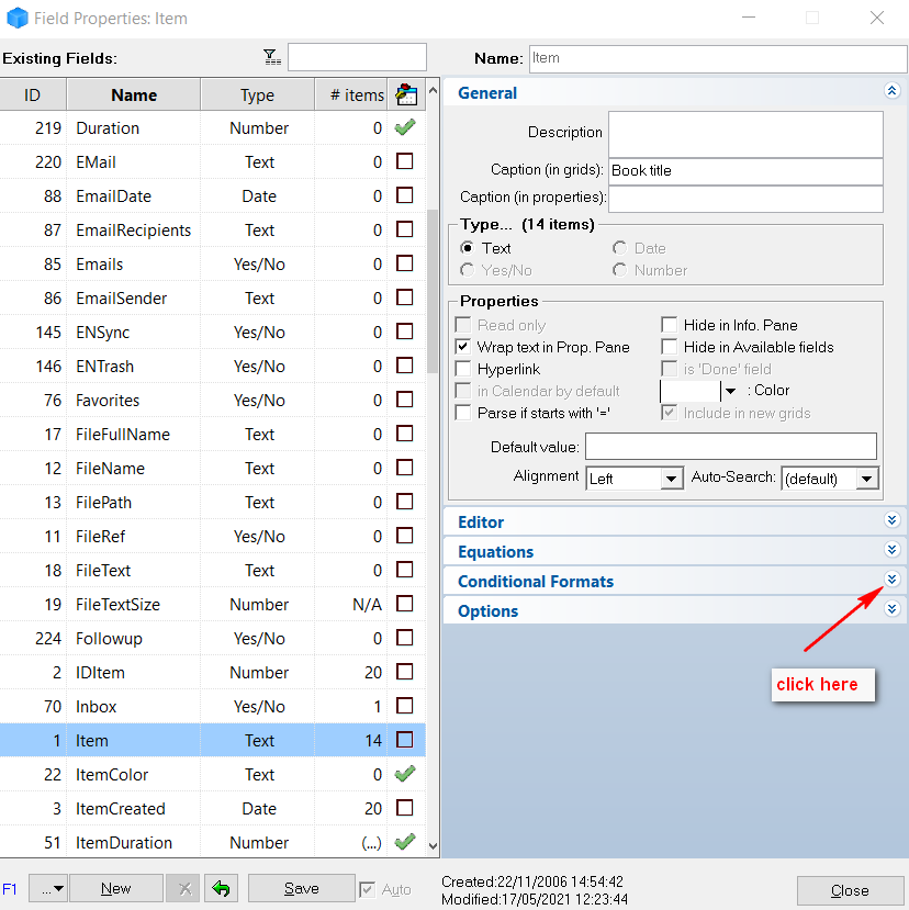 Open the conditional formats box